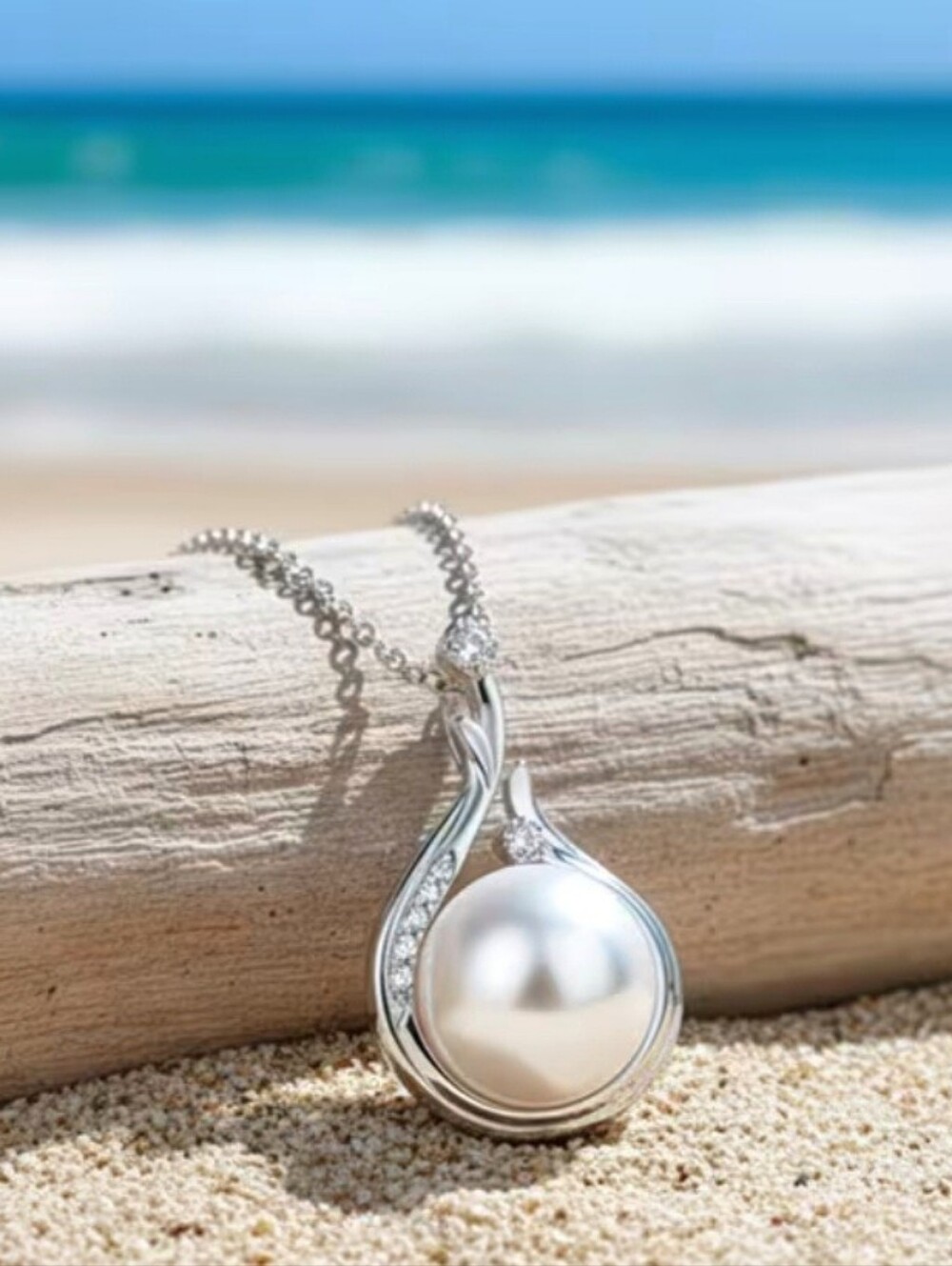 Elegant 925 Silver Simulated Pearl & Zircon Necklace NWT. Fast Ship.